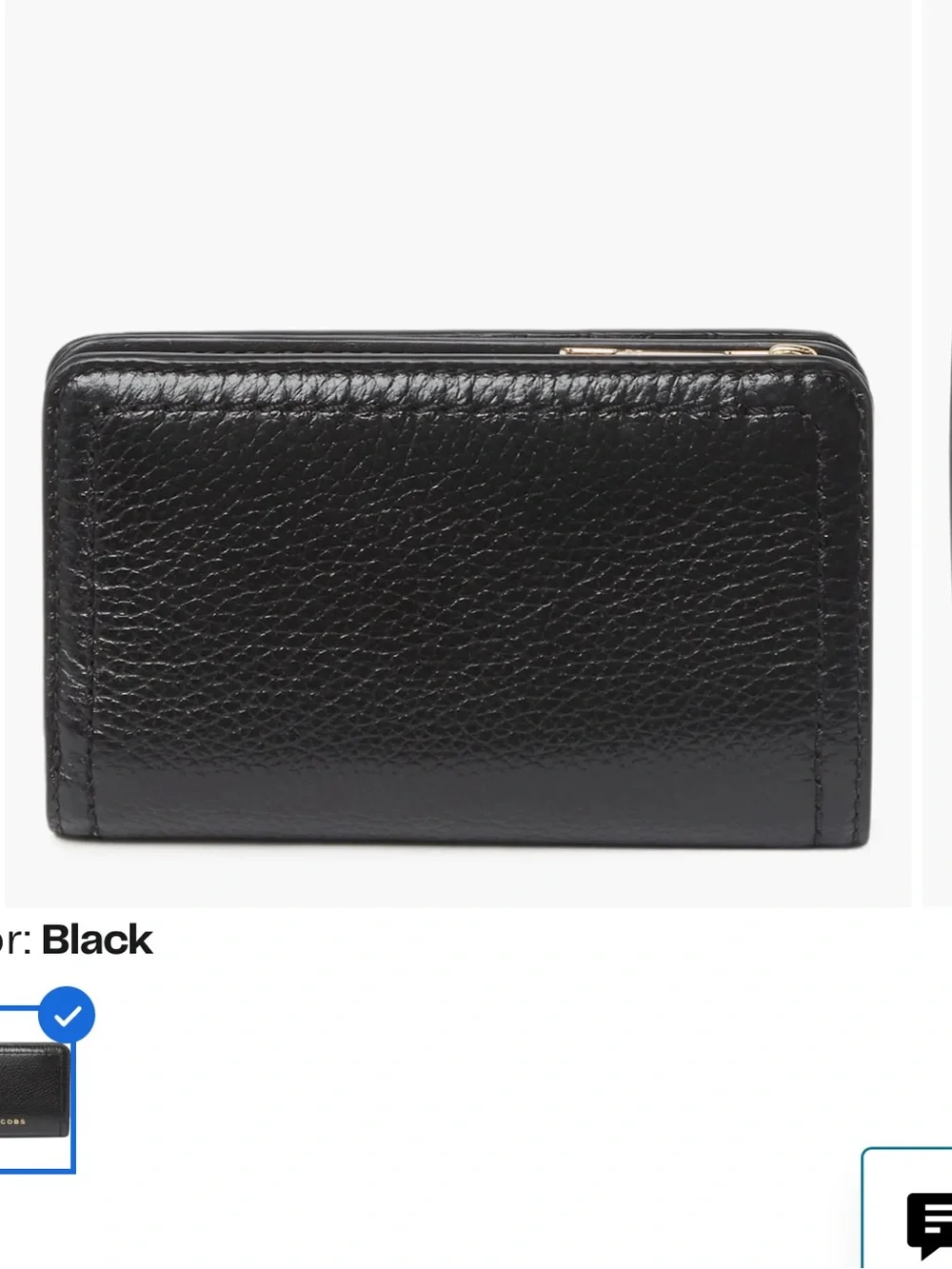 Marc Jacobs Black Pebbled Leather Zip Card Holder with Gold Logo